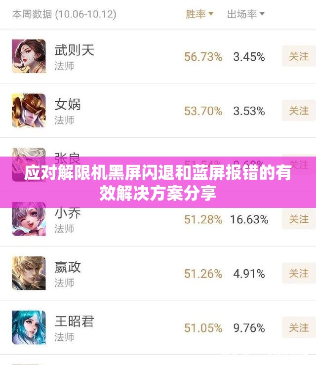 应对解限机黑屏闪退和蓝屏报错的有效解决方案分享