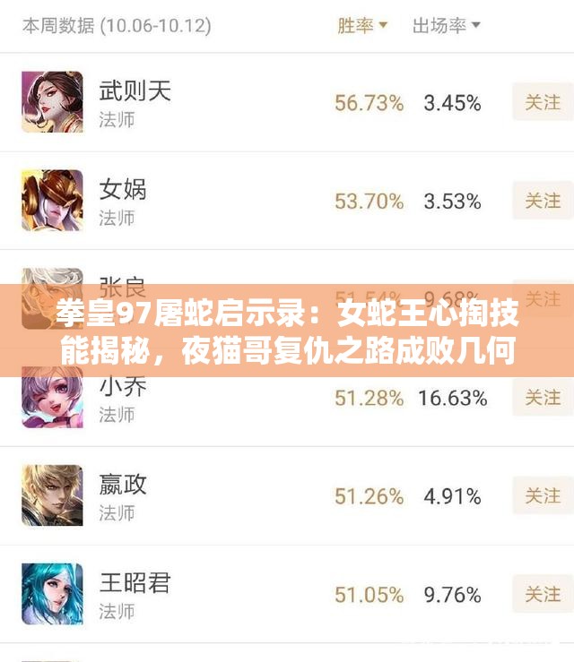 拳皇97屠蛇启示录：女蛇王心掏技能揭秘，夜猫哥复仇之路成败几何